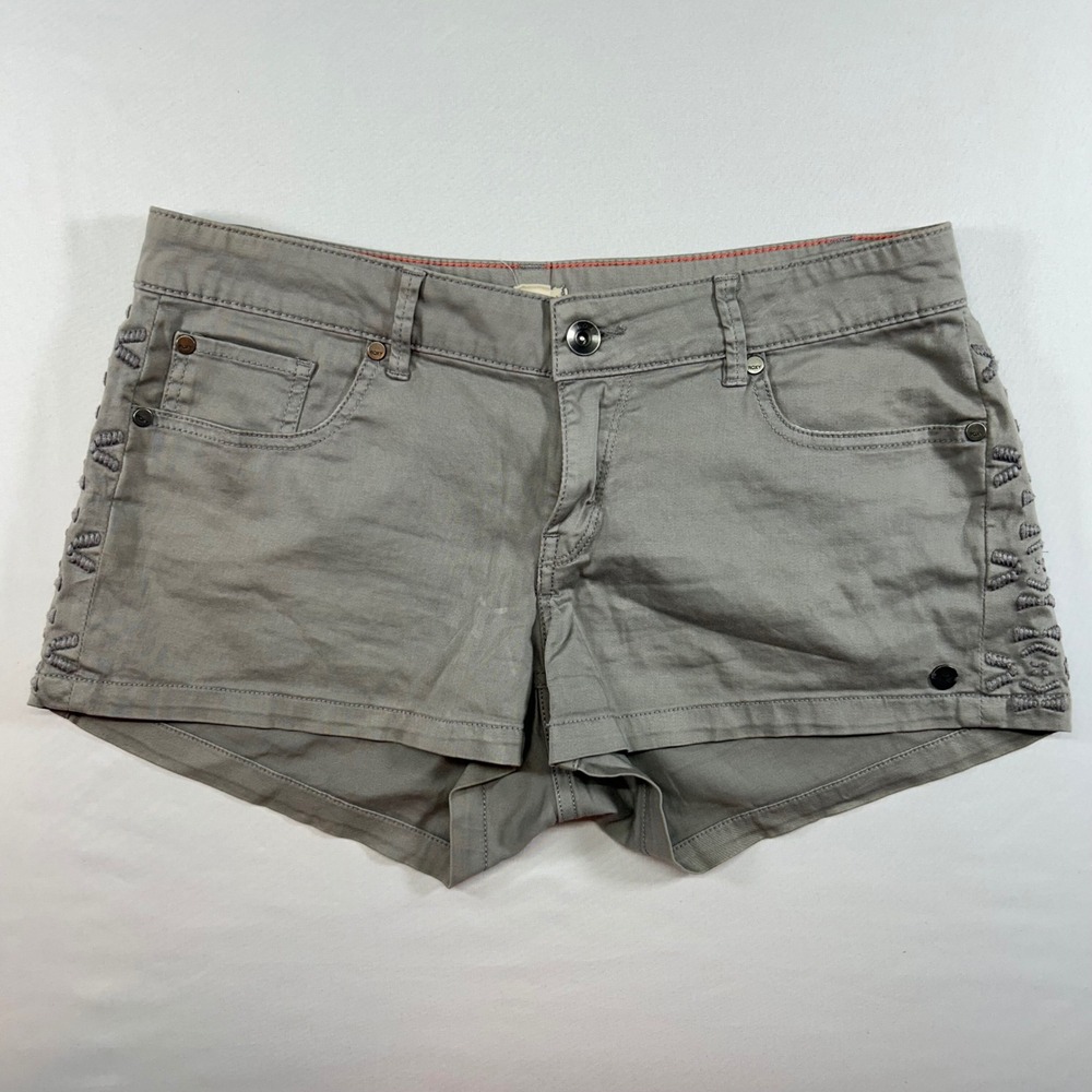 Roxy Gray Embroidered Side Chino Shorts Womens Size 27 Low Rise Beach Casual